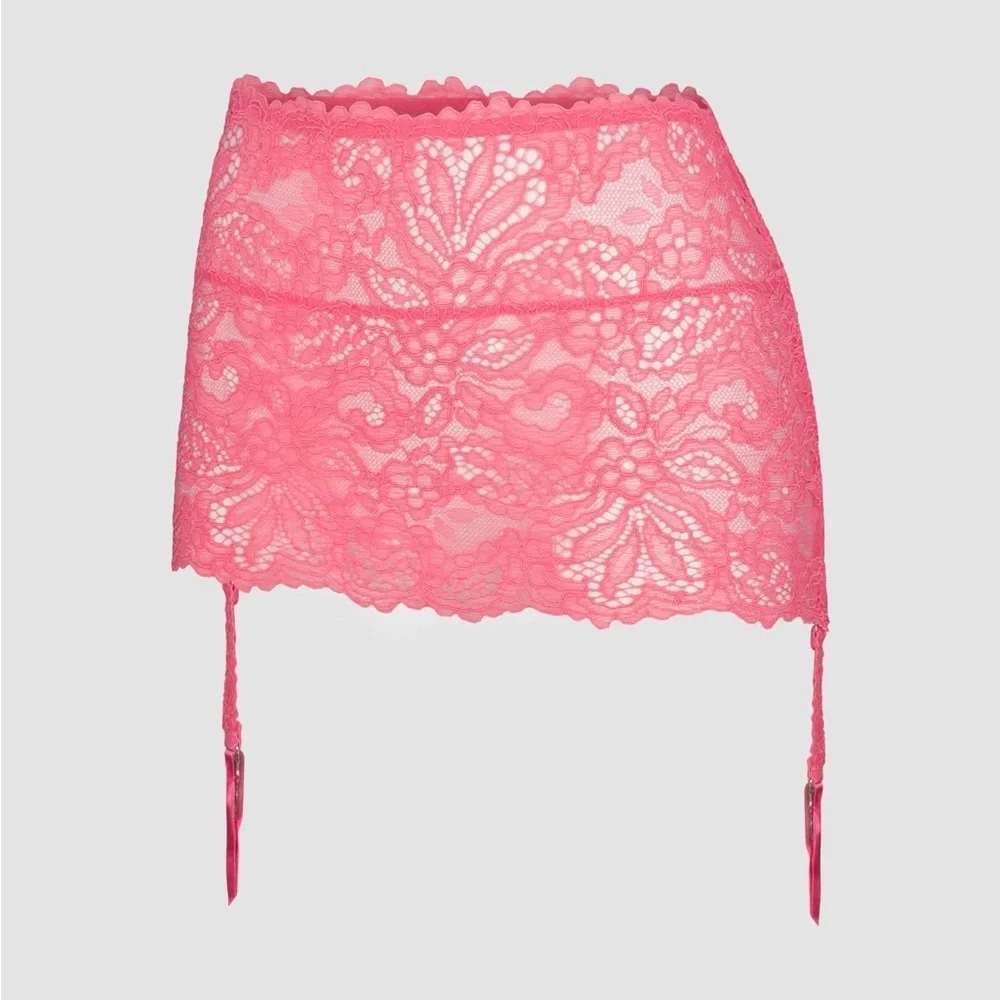 Savage X Fenty ROMANTIC CORDED LACE GARTER SKIRT in Acacia Pink Plus Size